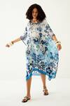 Payal Jain Blue Crepe Floral V Neck Botanical Pattern Kaftan Online at Aza Fashions Payal Jain_Blue Crepe Floral V Neck Botanical Pattern Kaftan_Online_at_Aza_Fashions