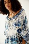 Payal Jain Blue Crepe Floral V Neck Botanical Pattern Kaftan at Aza Fashions Payal Jain_Blue Crepe Floral V Neck Botanical Pattern Kaftan_at_Aza_Fashions