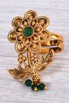 Buy_Khwaab By Sanjana Lakhani_Gold Plated Emerald Studded Floral Ring_at_Aza_Fashions