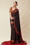 Buy_RI.Ritu Kumar_Black Silk Leaf Neck Striped Saree With Blouse _at_Aza_Fashions