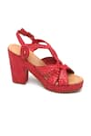 Buy_Tissr_Red Textured Leather Block Heels_at_Aza_Fashions