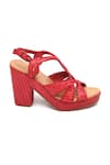 Buy_Tissr_Red Textured Leather Block Heels_Online_at_Aza_Fashions