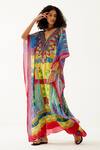 Payal Jain_Multi Color Crepe Floral V Neck And Geometric Pattern Kaftan _Online_at_Aza_Fashions