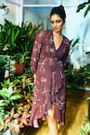 Buy_Ankita Dharman_Purple Pure Crepe Floral Print Wrap Dress_at_Aza_Fashions