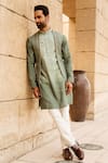 Buy_Soniya G_Green Silk Jacket And Kurta Set _at_Aza_Fashions