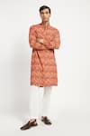 Buy_Rabani & Rakha_Orange Kurta Crepe Pant Cotton Silk Printed Set _at_Aza_Fashions