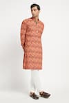 Rabani & Rakha_Orange Kurta Crepe Pant Cotton Silk Printed Set _Online_at_Aza_Fashions