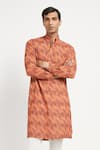 Buy_Rabani & Rakha_Orange Kurta Crepe Pant Cotton Silk Printed Set _Online_at_Aza_Fashions