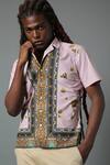 Buy_House Of Three_Pink Cotton Linen Jewel Mural Hawaiian Shirt _at_Aza_Fashions