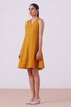 The Summer House_Yellow Organic Cotton Twill Lagno Skater Dress_Online_at_Aza_Fashions