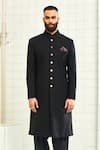 Buy_Rajesh Pratap Singh_Black Wool Crepe Button Down Sherwani _at_Aza_Fashions
