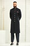 Rajesh Pratap Singh_Black Wool Crepe Button Down Sherwani _Online_at_Aza_Fashions