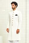 Buy_Rajesh Pratap Singh_White Textured Handloom Cotton Sherwani _at_Aza_Fashions