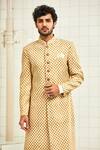 Shop_Rajesh Pratap Singh_Beige Viscose Textured Sherwani _Online_at_Aza_Fashions