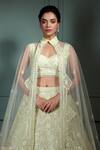 Pallavi Poddar_Green Tulle Beads, Mirrors Sweetheart Neck Gamma Embroidered Cape Lehenga Set _Online_at_Aza_Fashions