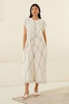 Cotton and Clay_White Silk Voile Hand Block Print Geometric Jumpsuit With Kimono  _Online_at_Aza_Fashions