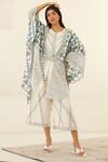 Buy_Cotton and Clay_White Silk Voile Hand Block Print Geometric Jumpsuit With Kimono  _at_Aza_Fashions