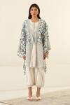 Shop_Cotton and Clay_White Silk Voile Hand Block Print Geometric Jumpsuit With Kimono  _Online_at_Aza_Fashions