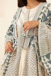 Shop_Cotton and Clay_White Silk Voile Hand Block Print Geometric Jumpsuit With Kimono  