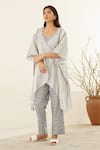 Buy_Cotton and Clay_White Modal Hand Block Printed French Knots Inner Overlap Trouser Set  