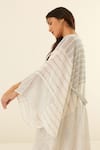 Shop_Cotton and Clay_White Chanderi Hand Block Print Geometric Jacket Open Kimono Top Trouser Set 