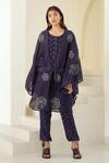 Cotton and Clay_Blue Modal Hand Block Printed Thread Inner Top  Kimono Trouser Set  _at_Aza_Fashions