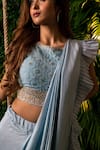 Shop_Pallavi Poddar_Blue Dupion Embroidery Cutdana Round Lucknowi Pre-draped Saree With Blouse _Online_at_Aza_Fashions