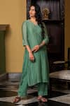 Yati_Emerald Green Kurta  Fine Chanderi Hand Side Gathered A-line Set _Online_at_Aza_Fashions