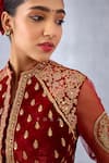 Torani_Red Silk, Velvet, Net Sindoori Taashi Choli _Online_at_Aza_Fashions