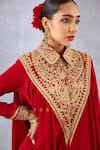 Torani_Red Silk Crepe Embroidery Dori Sindoori Saroja Shirt And Dhoti Skirt Set  _at_Aza_Fashions