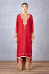 Torani_Red Raw Silk Embroidery Dori And Adda Work Sindoori Pushti Kurta Set  _Online_at_Aza_Fashions