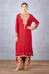 Buy_Torani_Red Raw Silk Embroidery Dori And Adda Work Sindoori Pushti Kurta Set  _Online_at_Aza_Fashions