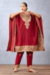 Buy_Torani_Red Cotton, Silk Embroidery V-neck Sindoori Aaira Kaftan And Pant Set _Online_at_Aza_Fashions