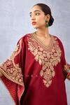 Shop_Torani_Red Cotton, Silk Embroidery V-neck Sindoori Aaira Kaftan And Pant Set _Online_at_Aza_Fashions