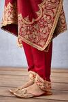 Torani_Red Cotton, Silk Embroidery V-neck Sindoori Aaira Kaftan And Pant Set _at_Aza_Fashions
