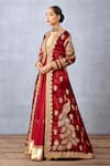 Torani_Red Slub Silk Embroidery Dori And Sindoori Rabia Jacket & Anarkali Set  _at_Aza_Fashions