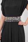 Aakaar_Black Silk Beads, Crystals Boat Neck Sara Round Jumpsuit With Belt _Online_at_Aza_Fashions