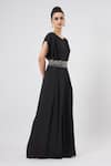 Buy_Aakaar_Black Silk Beads, Crystals Boat Neck Sara Round Jumpsuit With Belt _Online_at_Aza_Fashions