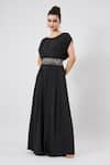 Shop_Aakaar_Black Silk Beads, Crystals Boat Neck Sara Round Jumpsuit With Belt _Online_at_Aza_Fashions