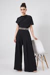 Shop_Aakaar_Black Moss Crepe Plain Crystal Draped Jumpsuit With Embellished Cluster Belt _Online_at_Aza_Fashions