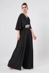 Shop_Aakaar_Black Silk, Crepe Sequins V-neck Noir Pleated Jumpsuit _Online_at_Aza_Fashions