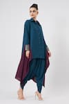 Shop_Aakaar_Blue Cotton Silk Embroidered Sequin Solid Button Down Tunic And Draped Pant Set _Online_at_Aza_Fashions