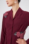 Aakaar_Wine Moss Crepe Embellished Floral Shawl Collar Blazer And Pant Set _Online_at_Aza_Fashions