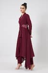 Buy_Aakaar_Wine Moss Crepe Embellished Floral Shawl Collar Blazer And Pant Set _Online_at_Aza_Fashions