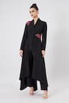 Shop_Aakaar_Black Modal Embroidery Floral Placement Embellished Blazer And Pant Set _Online_at_Aza_Fashions