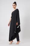 Buy_Aakaar_Black Moss Crepe Plain Crystal Shawl Asymmetrical Embellished Kaftan And Pant Set _Online_at_Aza_Fashions