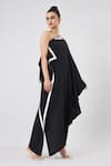 Shop_Aakaar_Black Moss Crepe Plain Crystal Shawl Asymmetrical Embellished Kaftan And Pant Set _Online_at_Aza_Fashions