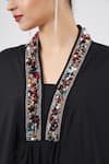 Aakaar_Black Silk Crepe Embellished Crystal V Neck Neckline Kaftan And Pant Set _Online_at_Aza_Fashions