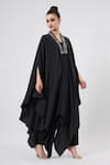Buy_Aakaar_Black Silk Crepe Embellished Crystal V Neck Neckline Kaftan And Pant Set _Online_at_Aza_Fashions