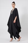 Shop_Aakaar_Black Silk Crepe Embellished Crystal V Neck Neckline Kaftan And Pant Set _Online_at_Aza_Fashions
